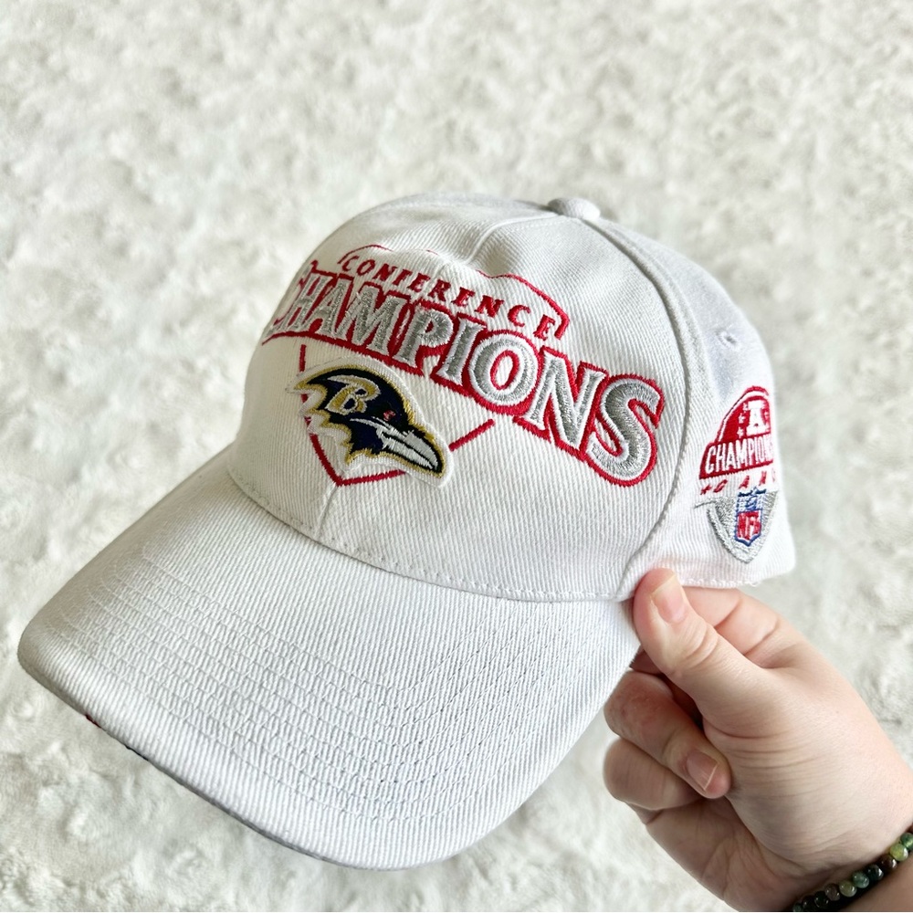 Vintage Baltimore Ravens Hat Cap Adult OS White 2000 AFC Championship Football